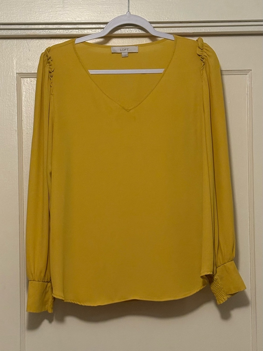 LOFT Yellow V-Neck Long Sleeve Blouse